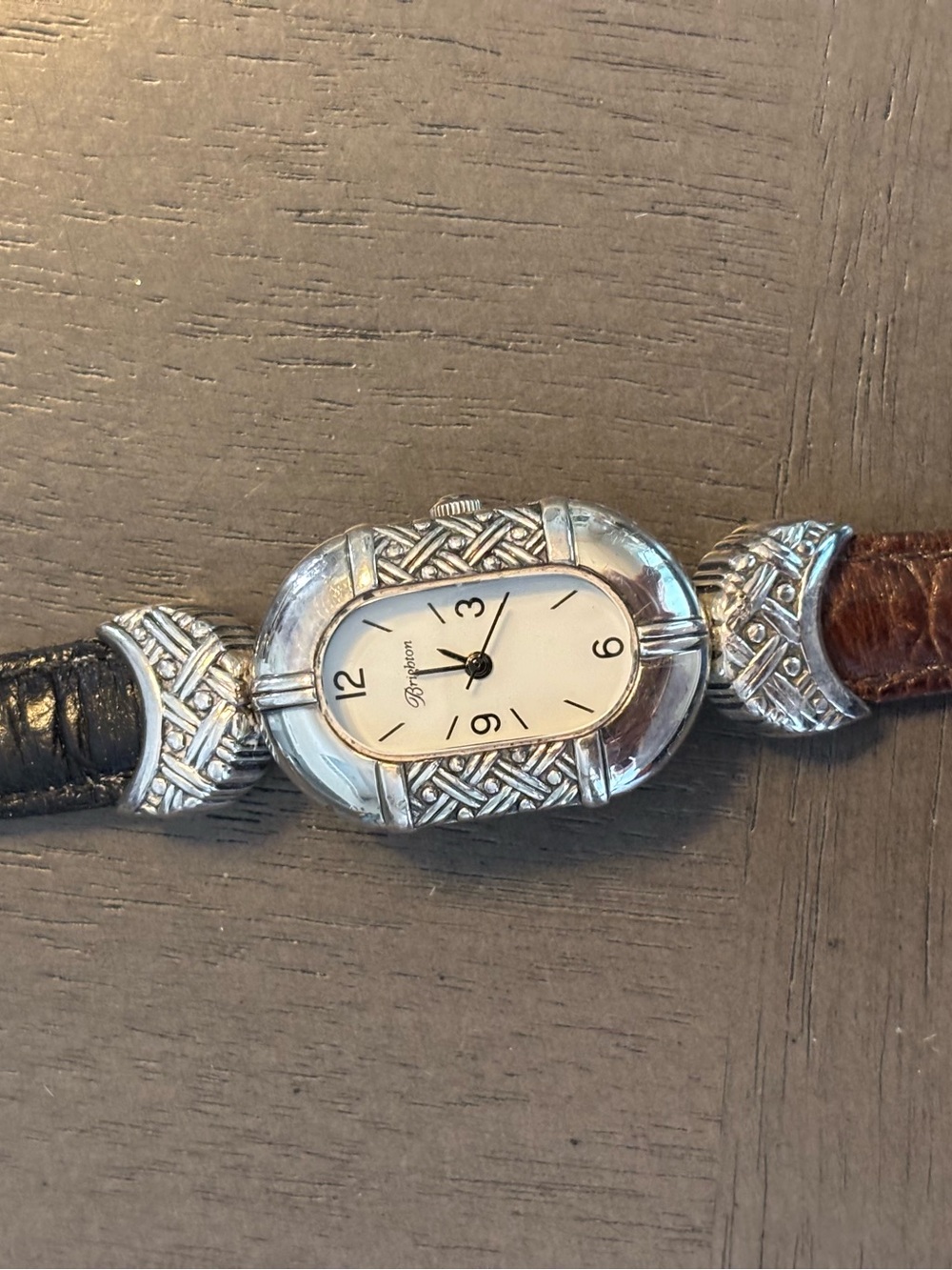 Brighton Decorative Oval Face Watch with reversible Black/brown Leather Strap - Picture 2 of 5